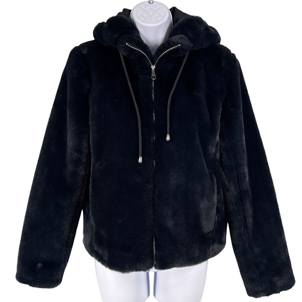 Carolina Belle Montreal Womens XS Black Plush Faux Fur Hooded Teddy Bear Jacket